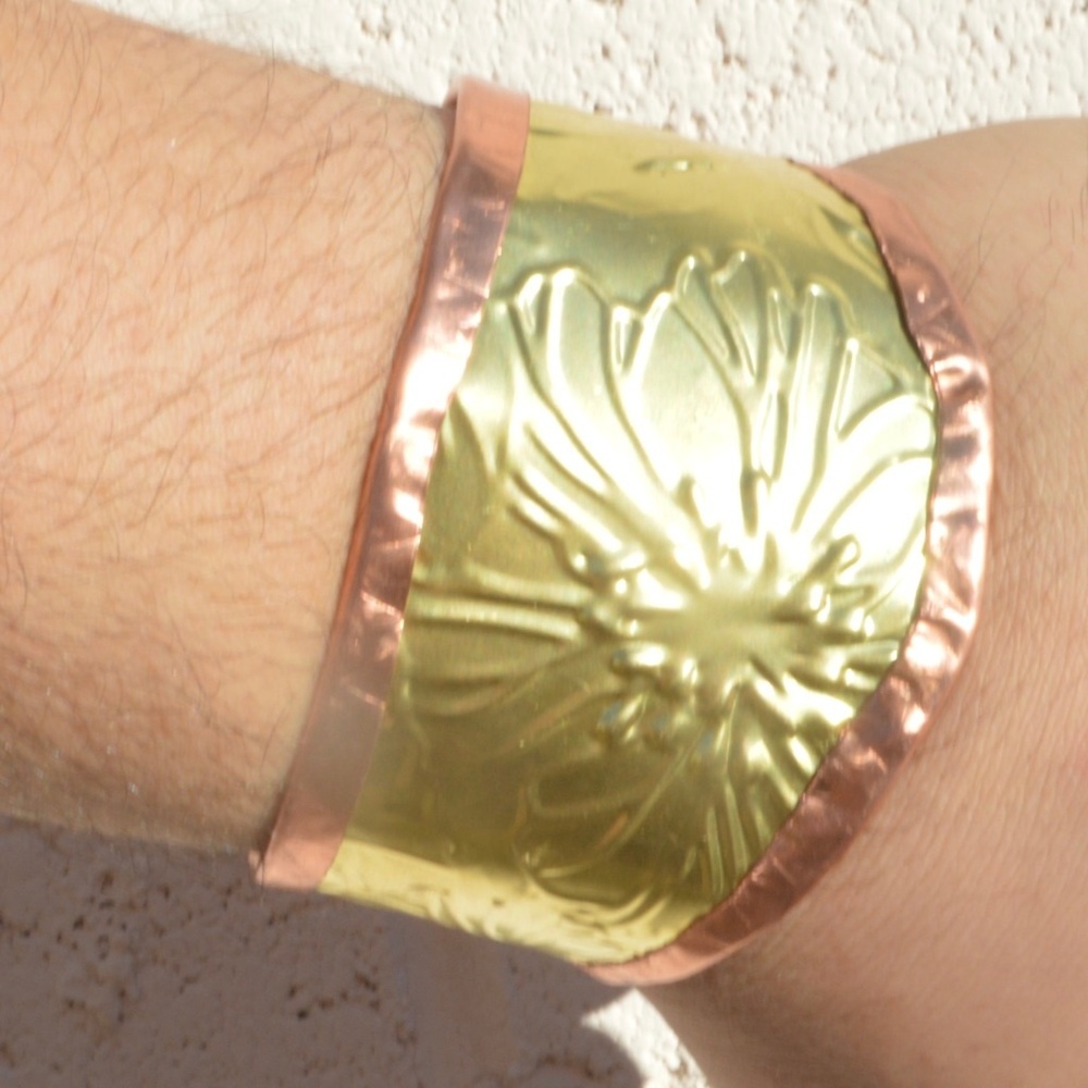 Rustic Brass Copper Cuff Bracelet Wide Handmade Mens Mans Unisex Statement Gift